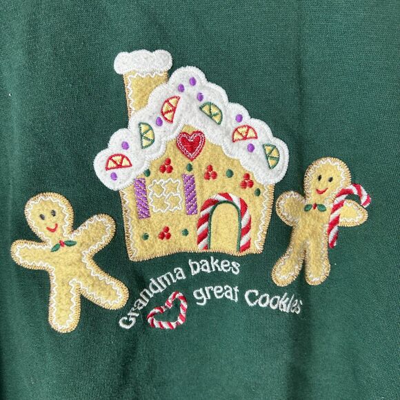 Vintage Bold Spirit Green Gingerbread Cookies Grandma Christmas Sweatshirt Sz M - Picture 2 of 10